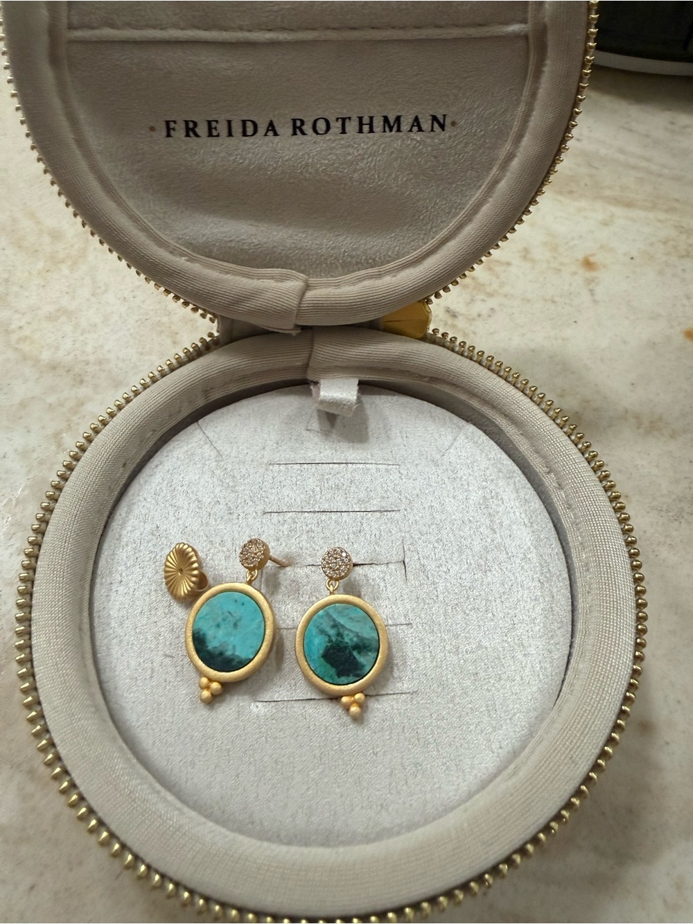 Freida Rothman Gold-Tone Turquoise Drop Earrings